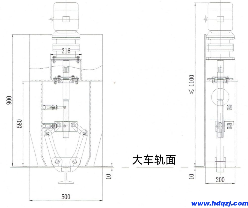 DJ-Ⅰ型電動(dòng)夾軌器外形機(jī)構(gòu)與主要尺寸圖