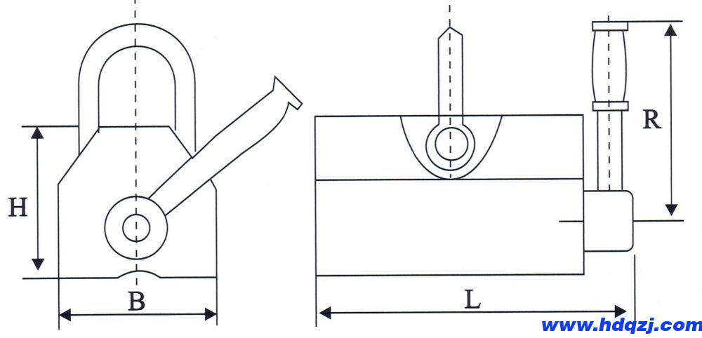 HD型手動(dòng)永磁吸盤外形尺寸圖